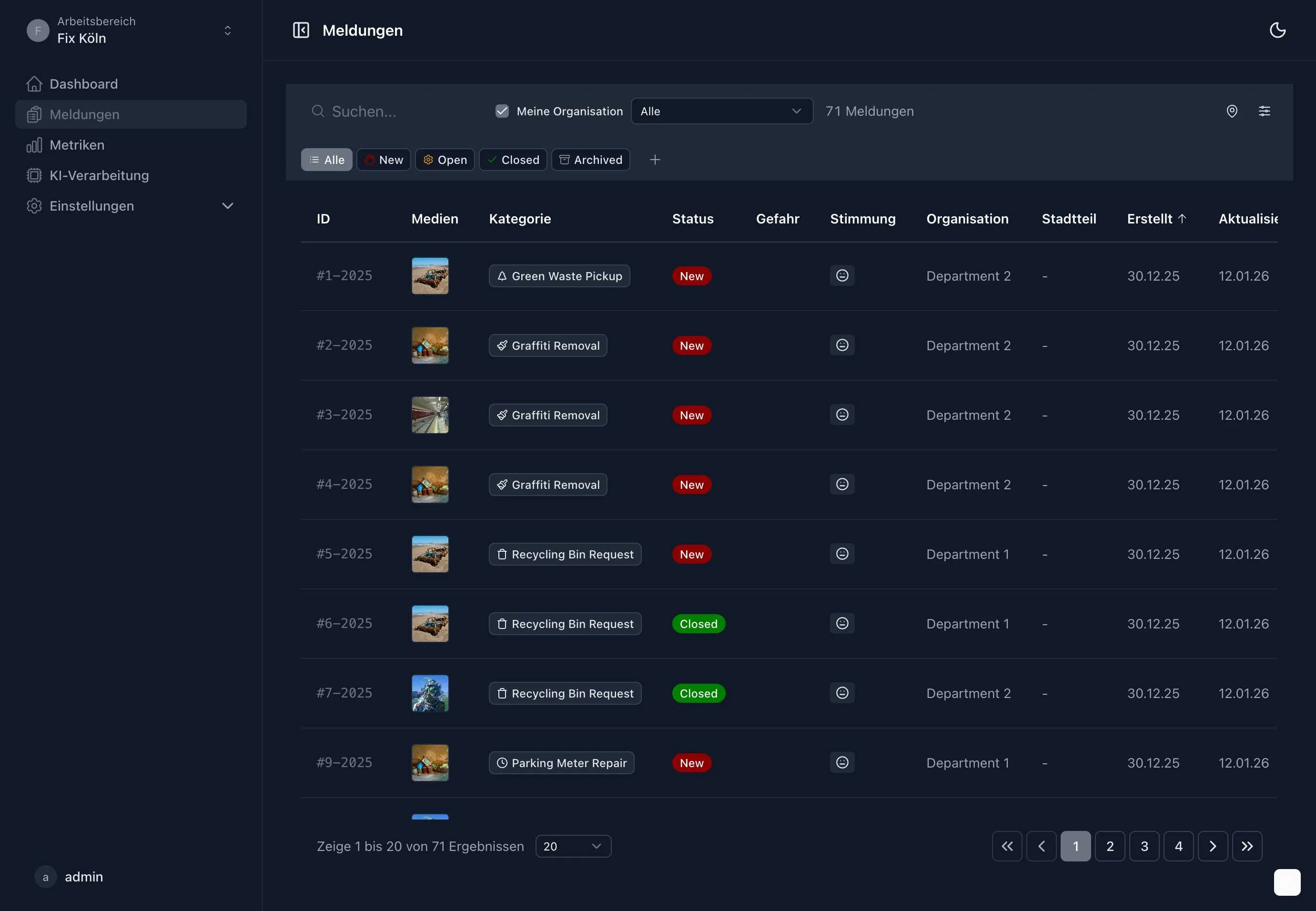Mark-a-Spot Dashboard — Meldungen verwalten